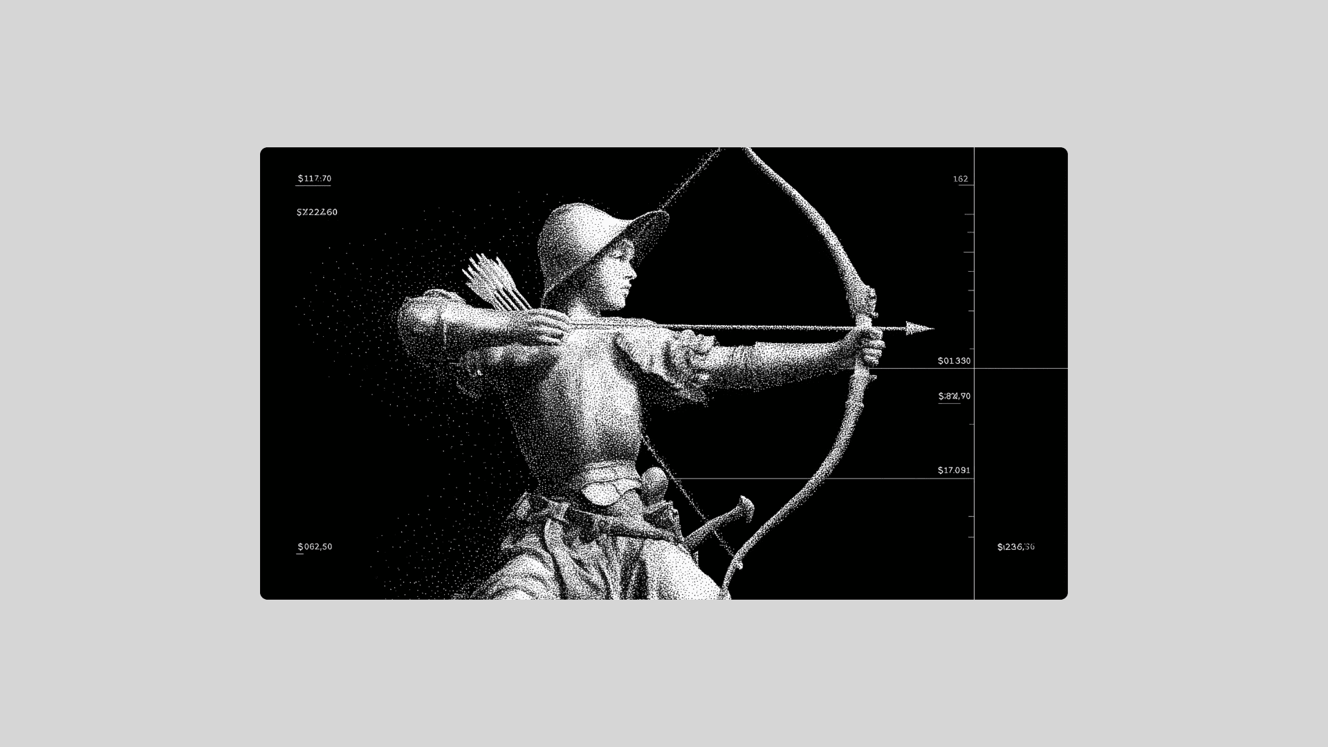 Robin Hood archer drawing a bow against a dark background with price levels